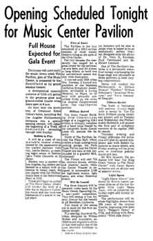 News of the Pavilion’s opening as printed in the 6th December 1964 edition of the <i>Los Angeles Times</i> (120KB PDF)