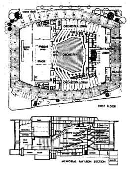 Plans of the <i>Memorial Pavilion</i> (renamed the <i>Dorothy Chandler Pavilion</i> in 1965), as completed in 1964 (50KB PDF)
