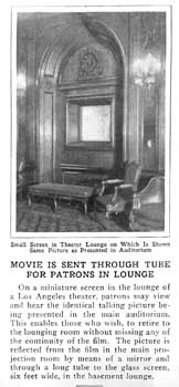 Undated and uncredited newspaper mini-feature showing the Basement Lounge viewing screen (130KB PDF)