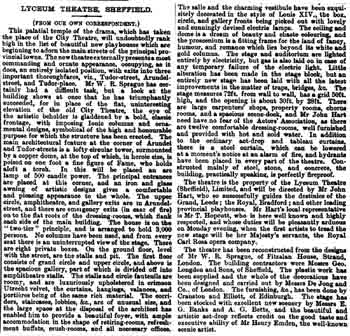 Review of the recently-opened theatre as printed in the 9th October 1897 edition of <i>The ERA</i>, digitized by the British Newspaper Archive (430KB PDF)