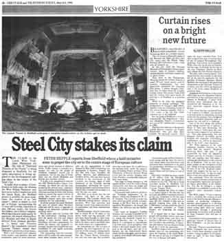 Preview of the theatre’s renovation as printed in the 8th March 1990 edition of <i>The Stage</i> (1MB PDF)