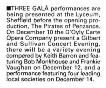 Preview of the theatre’s three gala opening performances as printed in the 8th November 1990 edition of <i>The Stage</i> (130KB PDF)