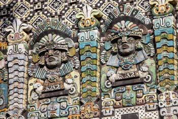 The Mayan, Los Angeles: Facade closeup featuring the god Huitzilopochtli
