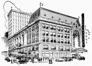 Line drawing of the new theatre, as printed in a <i>Cook’s Paints</i> newspaper advert, as printed in the 23rd October 1927 edition of <i>The Kansas City Star</i> (JPG)