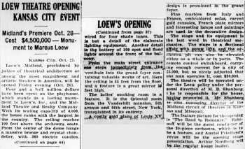 News of the theatre’s imminent opening, as printed in the 26th October 1927 edition of <i>Variety</i>, courtesy <i>Media History Digital Library</i> (175KB PDF)