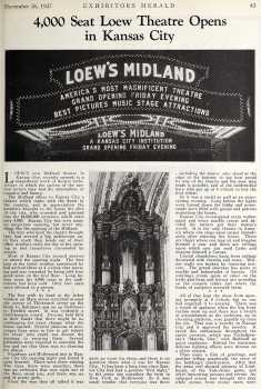 5-page report on the new theatre, as printed in the 26th November 1927 edition of <i>Exhibitors Herald</i> (3.4MB PDF)