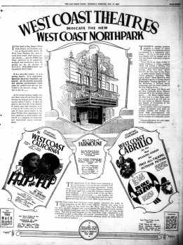 Opening ad for the new theatre, as printed in the 17th January 1929 edition of the <i>San Diego Union</i> (3.8MB PDF)