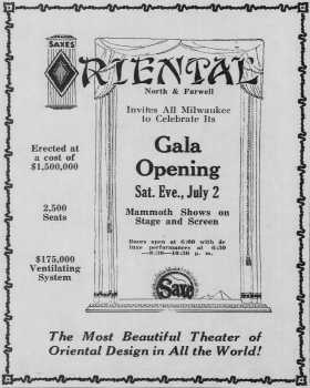 Gala Opening ad, as printed in the 1st July 1927 edition of <i> The Wisconsin Jewish Chronicle</i> (520KB PDF)