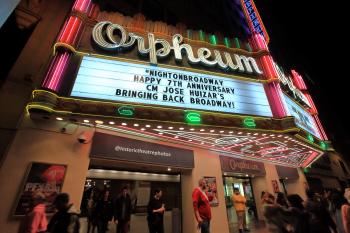 Orpheum Theatre, Los Angeles: Marquee during Night on Broadway 2015 (2)