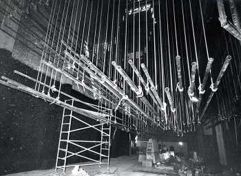 Hemp linesets seen from Stage Right; date unknown but between 1968 and 1991 - courtesy Orpheum Theatre crew / IATSE Local 336 (JPG)