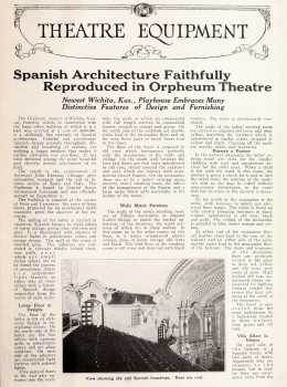 Two page feature on the new theatre, as printed in the 30th September 1922 edition of <i>Exhibitors Herald</i> (5MB PDF)