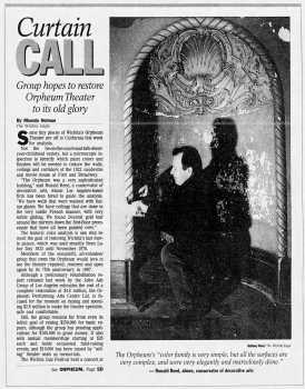 News of the start of the theatre’s restoration process, as reported in the 9th March 1995 edition of <i>The Wichita Eagle</i> (4MB PDF)