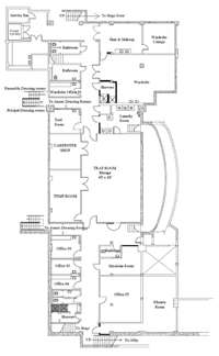 Basement-level Plan from theatre tech pack, not to scale (130KB PDF)