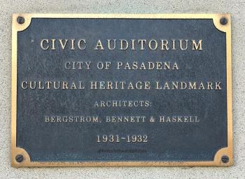 Pasadena Civic Auditorium: Cultural Heritage Landmark marker
