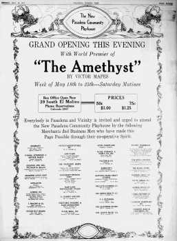 Opening ad, as printed in the 18th May 1925 edition of <i>The Pasadena Evening Post</i> (560KB PDF)