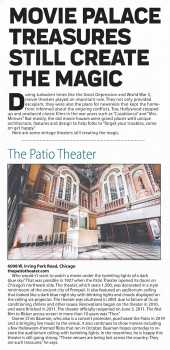 The Patio Theater, a “movie palace treasure still creating the magic”, as printed in the 6th November 2022 edition of the <i>Chicago Tribune</i> (300KB PDF)