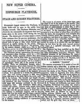 News of the theatre’s imminent opening, as printed in the 10th August 1929 edition of <i>The Scotsman</i> (330KB PDF)