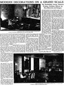 Report on the grand furnishings to be found inside the new Radio City Music Hall, as printed in the 25th December 1932 edition of the <i>New York Times</i> (370KB PDF)