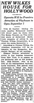 Report of progress of the new theatre, reported to be named <i>The Queen Theater</i>, as printed in the 2nd May 1926 edition of the <i>Los Angeles Times</i> (410KB PDF)