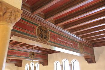 Royce Hall, UCLA: Lobby ceiling beams from Balcony promenade