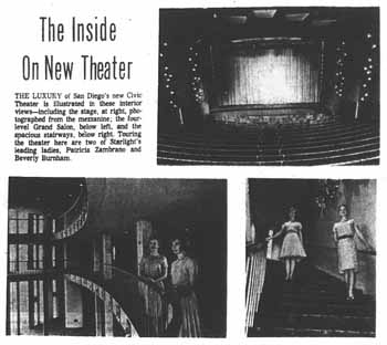 Photos of the interior of the theatre just prior to its opening, as published in the 10th January 1965 edition of the <i>San Diego Union</i>, held by the San Diego Public Library (120KB PDF)