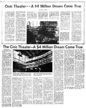 Discussion of construction of the new theatre, as printed in the 10th January 1965 edition of the <i>San Diego Union</i>, as held by the San Diego Public Library (1.6MB PDF)