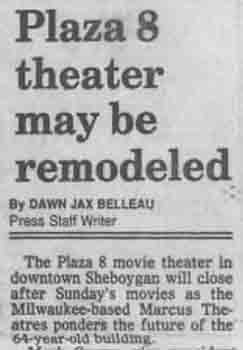 News of the theatre’s possible remodeling, as printed in the 5th February 1992 edition of <i>The Sheboygan Press</i> (170KB PDF)