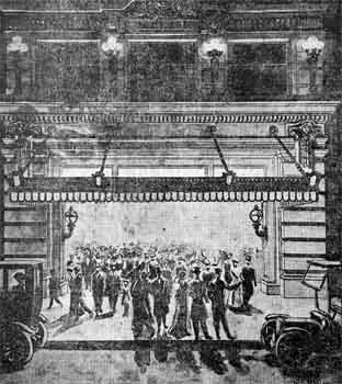 The original theatre marquee dating from 1912, from an illustration published in the <i>San Diego Union</i> of 24th August 1912 (JPG)
