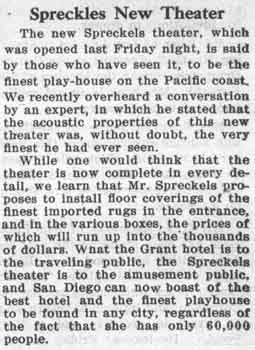 Review of the theatre’s opening as published in the 28th August 1912 edition of the <i>Coronado Eagle and Journal</i> (470 KB PDF)