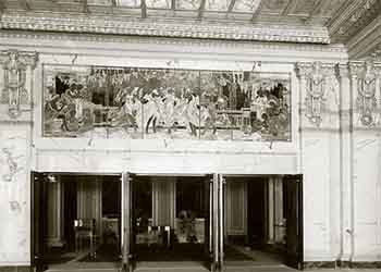 The Tiffany Glass Panel above the entrance doors to the inner lobby of the theatre, as seen from the main building lobby (JPG)
