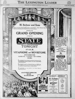 4-page special feature on the theatre’s opening, as printed in the 20th April 1929 edition of <i>The Lexington Herald Ledger</i> (22MB PDF)