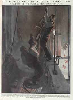 Illustration from the 26th March 1910 edition of <i>The Graphic</i> showing men working in the fly gallery (1.1MB PDF)