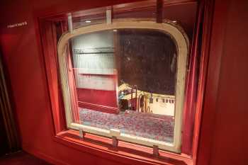 Theatre Royal, Glasgow: 1867 window, discovered during the 2012-14 Front-of-House project using thermal imaging technology, redeployed as a viewing window into the Auditorium from the upper Lobby/Foyer.