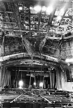 Stage of the San Antonio Municipal Auditorium following the devastating fire of 1979 (JPG)