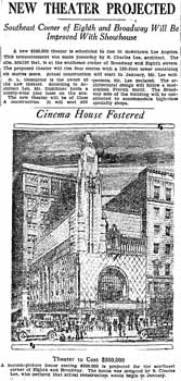 Report of the new theatre as printed in the 12th September 1926 edition of the <i>Los Angeles Times</i> (120KB PDF)