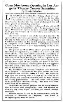 Industry news of the theatre’s opening, as printed in the 18th November 1927 edition of <i>Motion Picture News</i>, courtesy of the Internet Archive (580KB PDF)