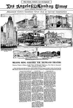 <i>“Amusement Centers Constitute Great Item in Current Construction”</i>, an article in the 18th December 1927 edition of the <i>Los Angeles Times</i> which features the United Artists Theatre, among others (400KB PDF)