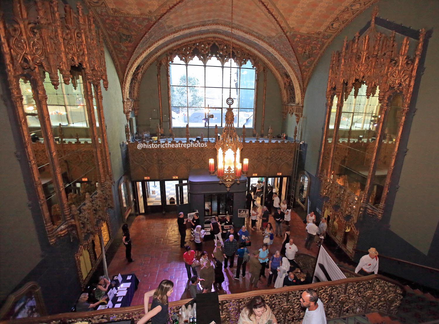 The United Theater on Broadway, Los Angeles: Entrance Lobby from Mezzanine level night-time