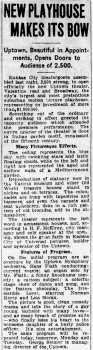 News of the theatre’s opening, as printed in the 7th January 1928 edition of the <i>Kansas City Journal</i> (100KB PDF)