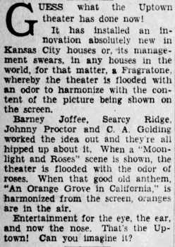 News of the debut of <i>Fragratone</i> at the theatre, as printed in the 3rd May 1931 edition of <i>The Kansas City Star</i> (160KB PDF)