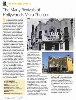 Feature about Quentin Tarantino’s renovation of the theatre as printed in the <i>Theatre Historical Society’s</i> 2024 Fall edition of <i>Marquee</i> magazine (3.7MB PDF)