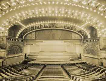 The auditorium in 1943, showing the multiplicity of electric lamps lighting the interior